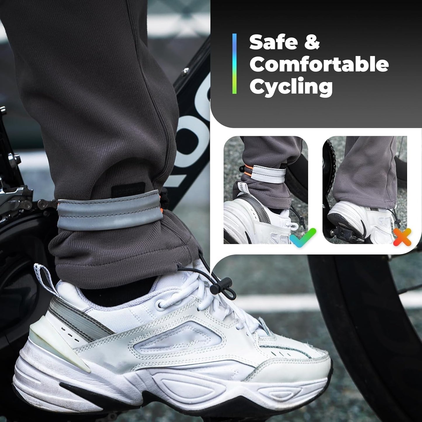 ROCKBROS Reflective Band Elastic Trouser Clip Bicycle Trouser Protector Reflective Trouser Band for Outdoor Jogging Cycling Running 1 Pair