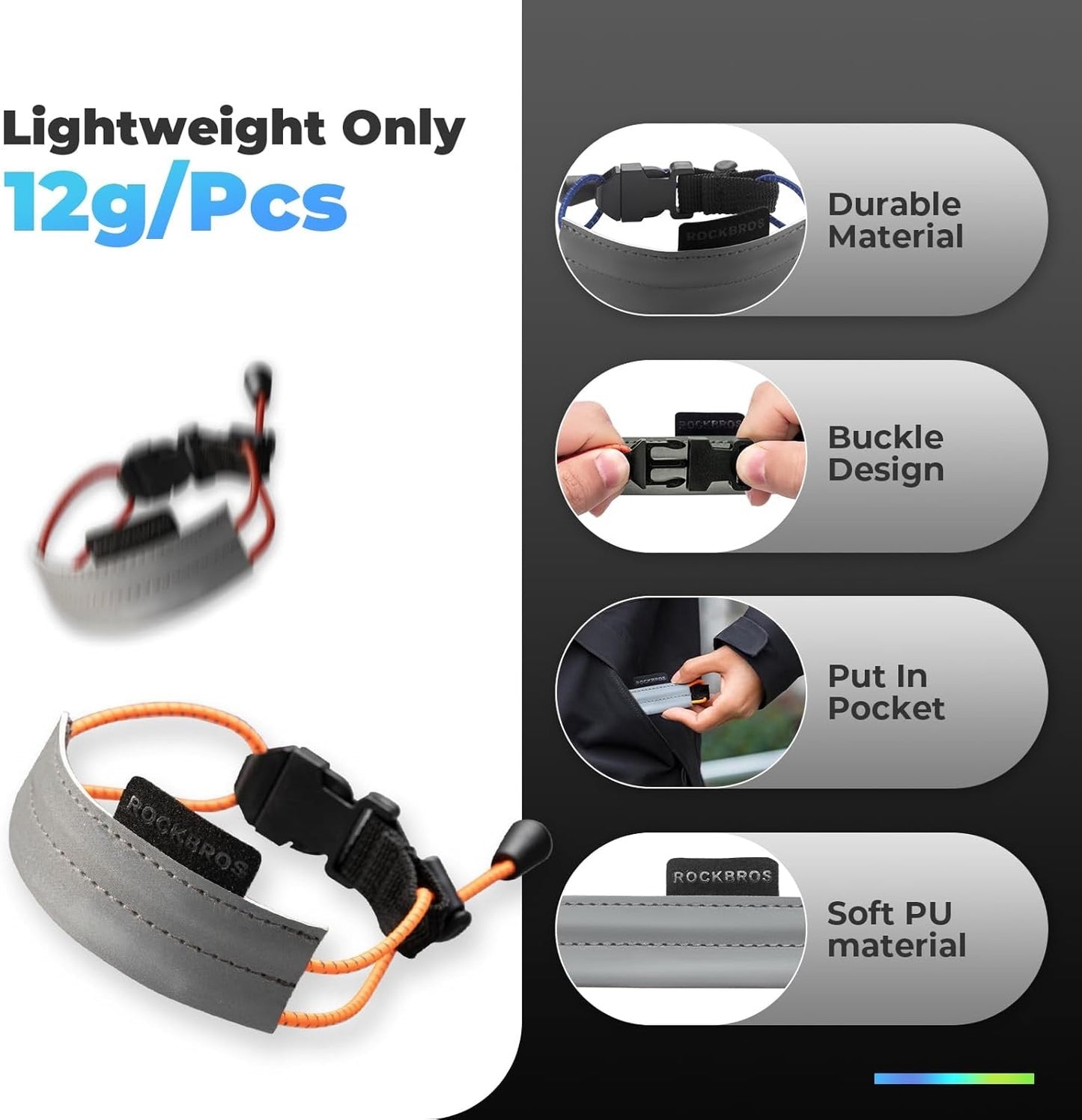 ROCKBROS Reflective Band Elastic Trouser Clip Bicycle Trouser Protector Reflective Trouser Band for Outdoor Jogging Cycling Running 1 Pair