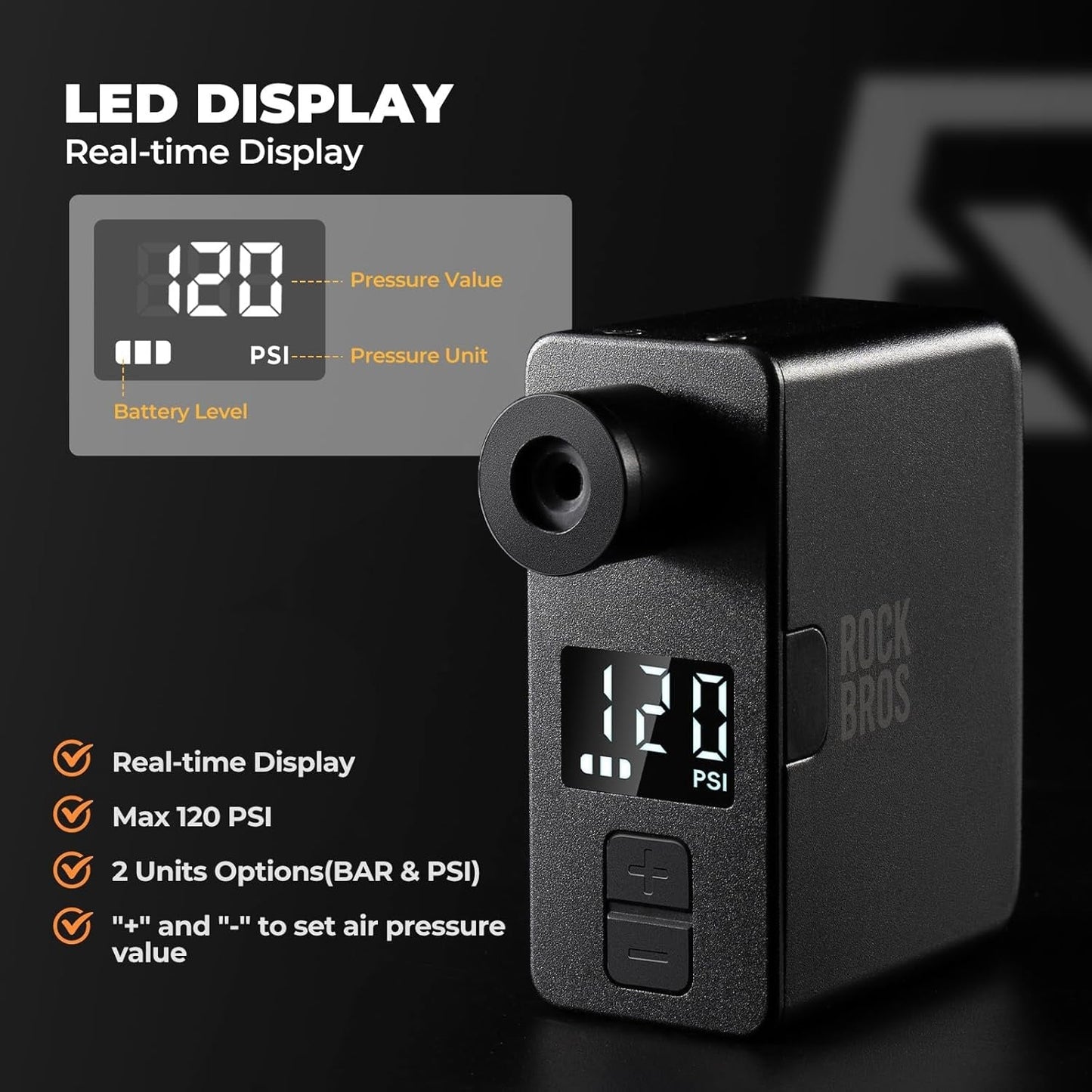 ROCKBROS Electric Bicycle Pump 120PSI Portable Mini Pumps Rechargeable 450mAh Tiny E-Pump Small Compressor