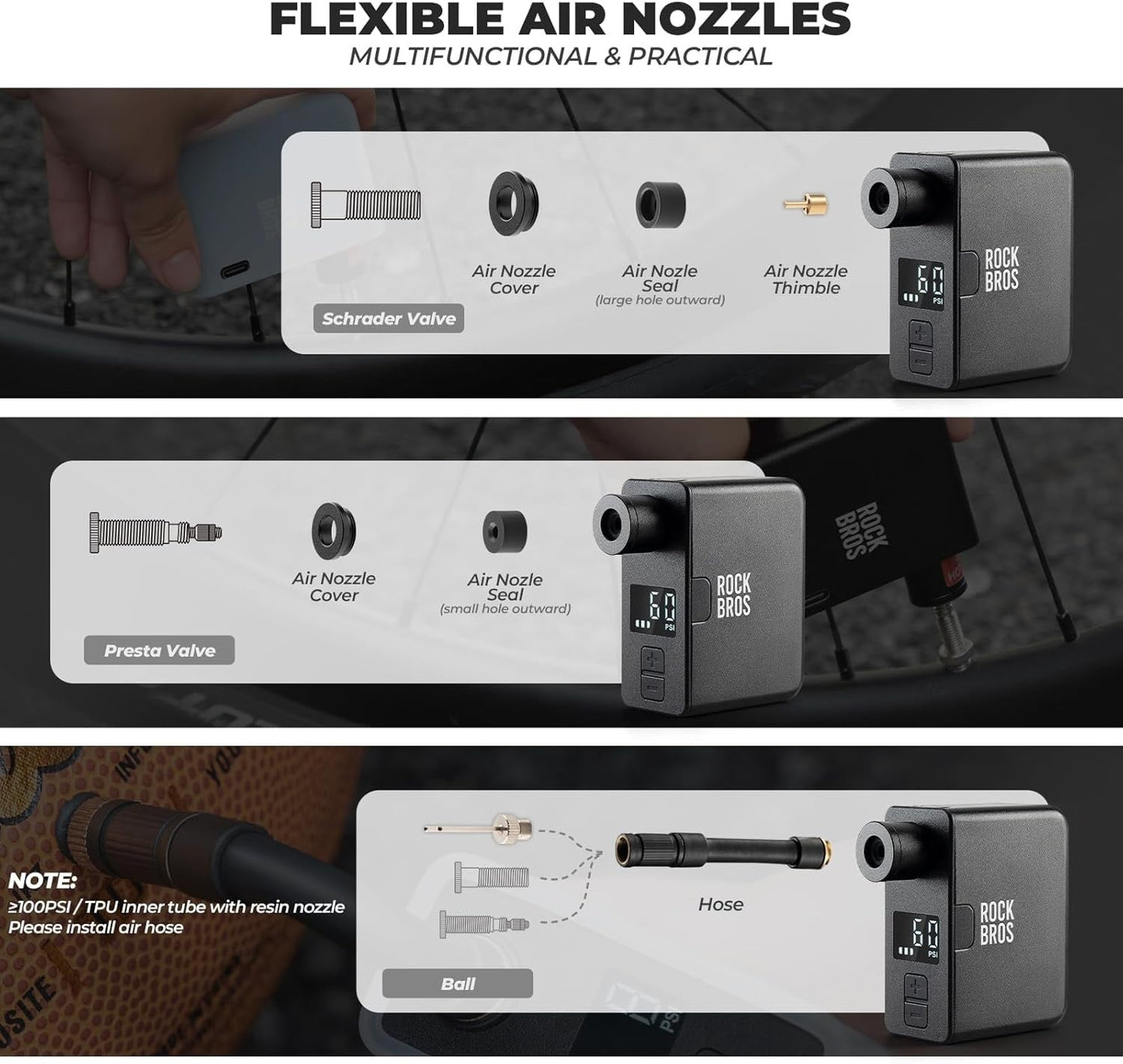 ROCKBROS Electric Bicycle Pump 120PSI Portable Mini Pumps Rechargeable 450mAh Tiny E-Pump Small Compressor