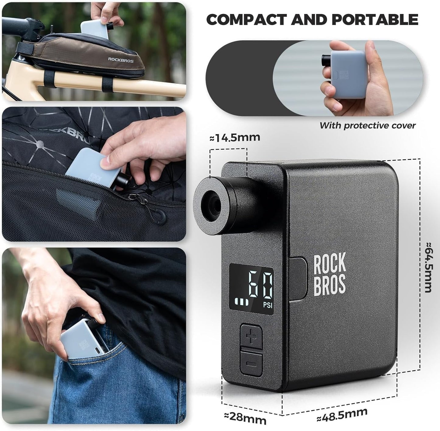 ROCKBROS Electric Bicycle Pump 120PSI Portable Mini Pumps Rechargeable 450mAh Tiny E-Pump Small Compressor