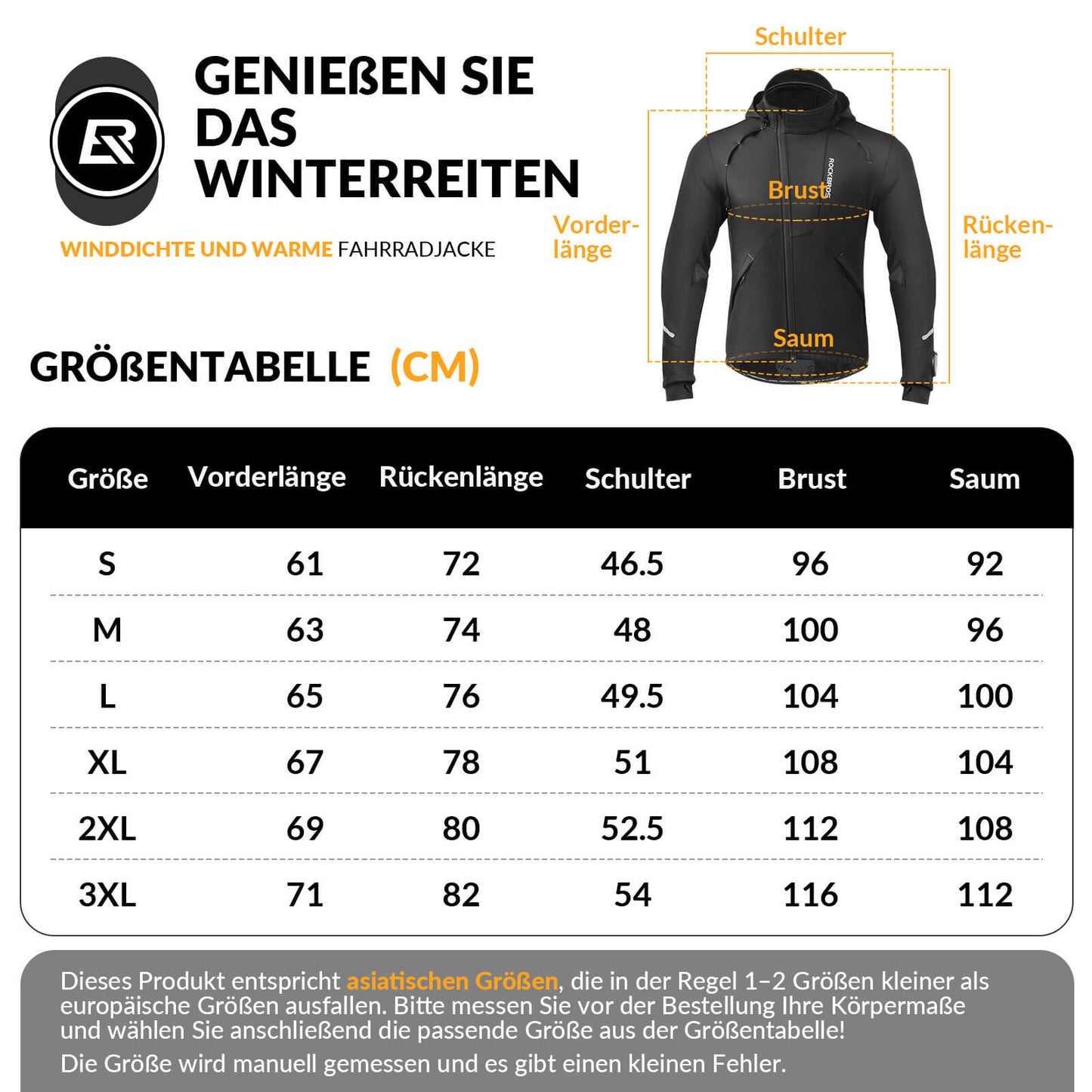 Winter cycling jacket, windproof – with TPU touchscreen operation, ROCKBROS