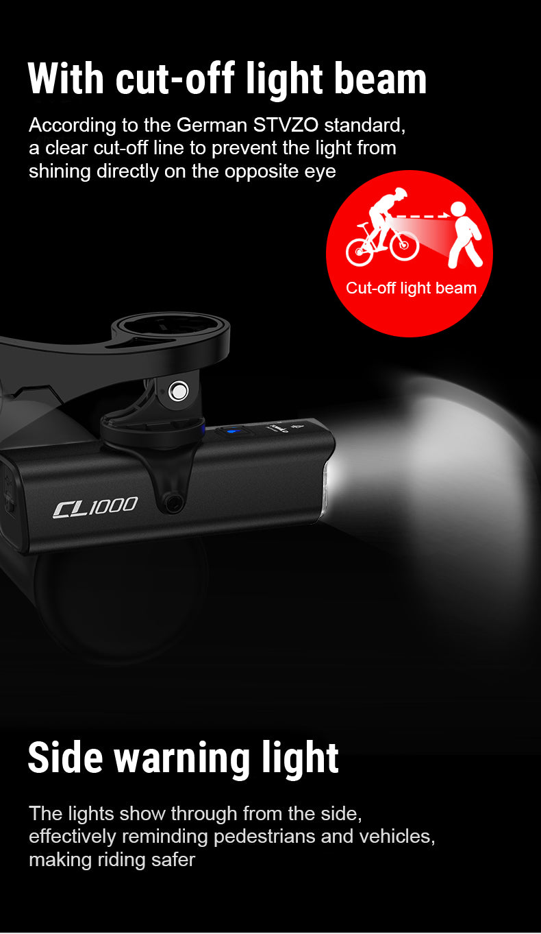 TOWILD CL1000 Bike Light for Night Riding Compatible with Garmin/GoPro Mount 1000 Lumen Bright Bicycle Headlight 4000mAh Battery Waterproof Bike Light for Commuters