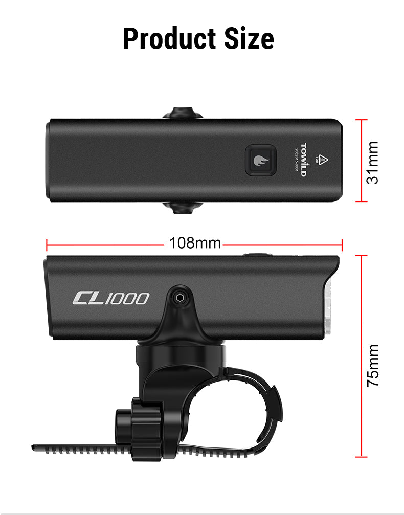 TOWILD CL1000 Bike Light for Night Riding Compatible with Garmin/GoPro Mount 1000 Lumen Bright Bicycle Headlight 4000mAh Battery Waterproof Bike Light for Commuters