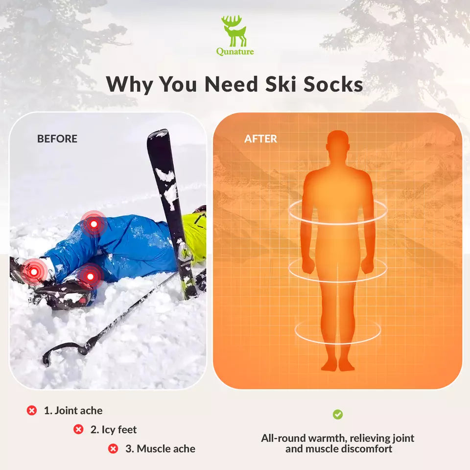 Qunature 1 pair of ski socks, unisex ski socks for skiing, snowboarding, winter sports