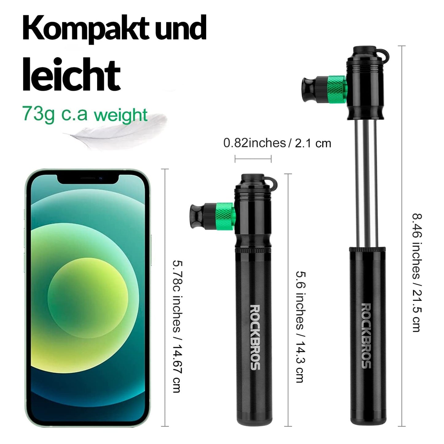 CO2 bicycle pump 110 PSI aluminum mini pump black ROCKBROS