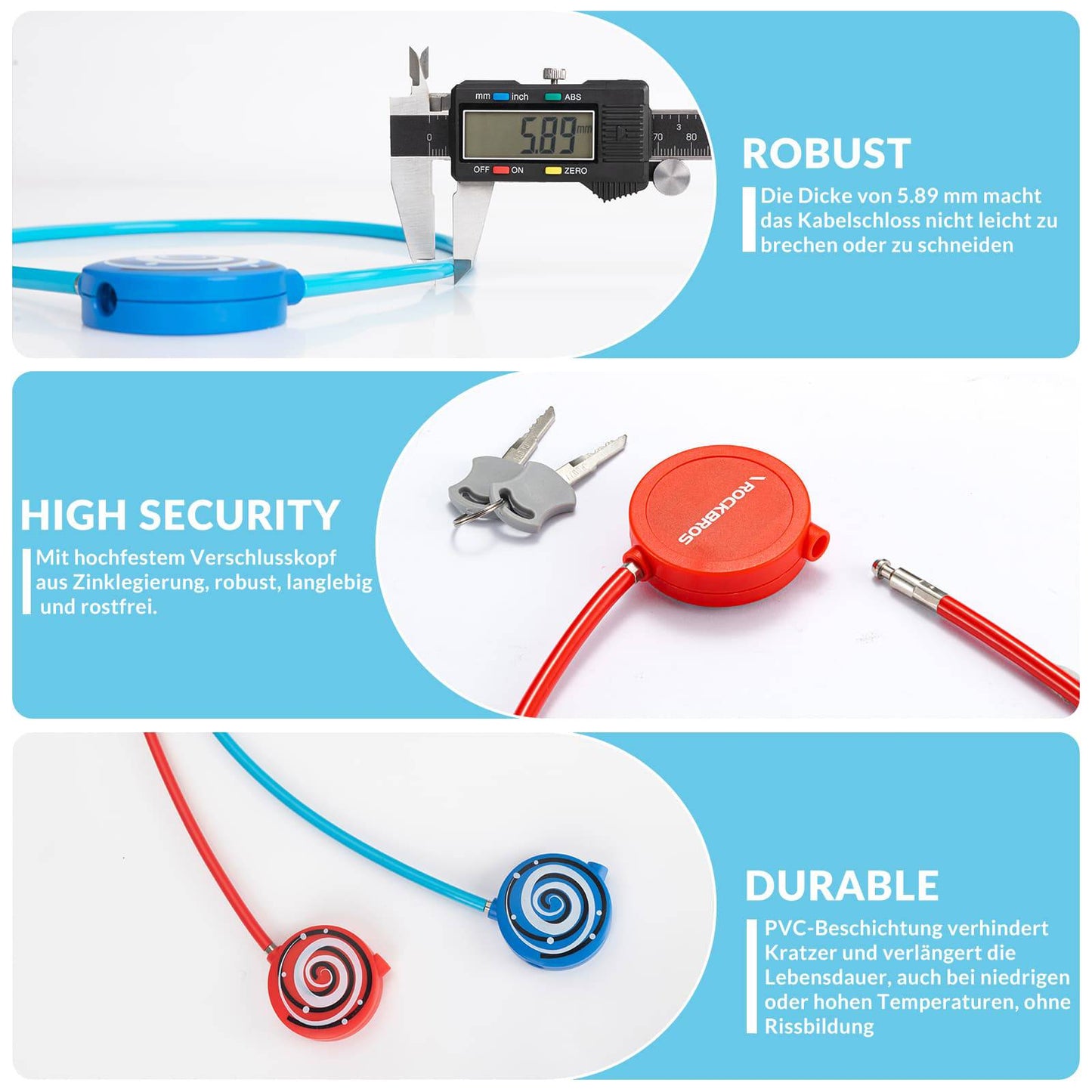 Children's bicycle lock 69cm with 2 keys ROCKBROS