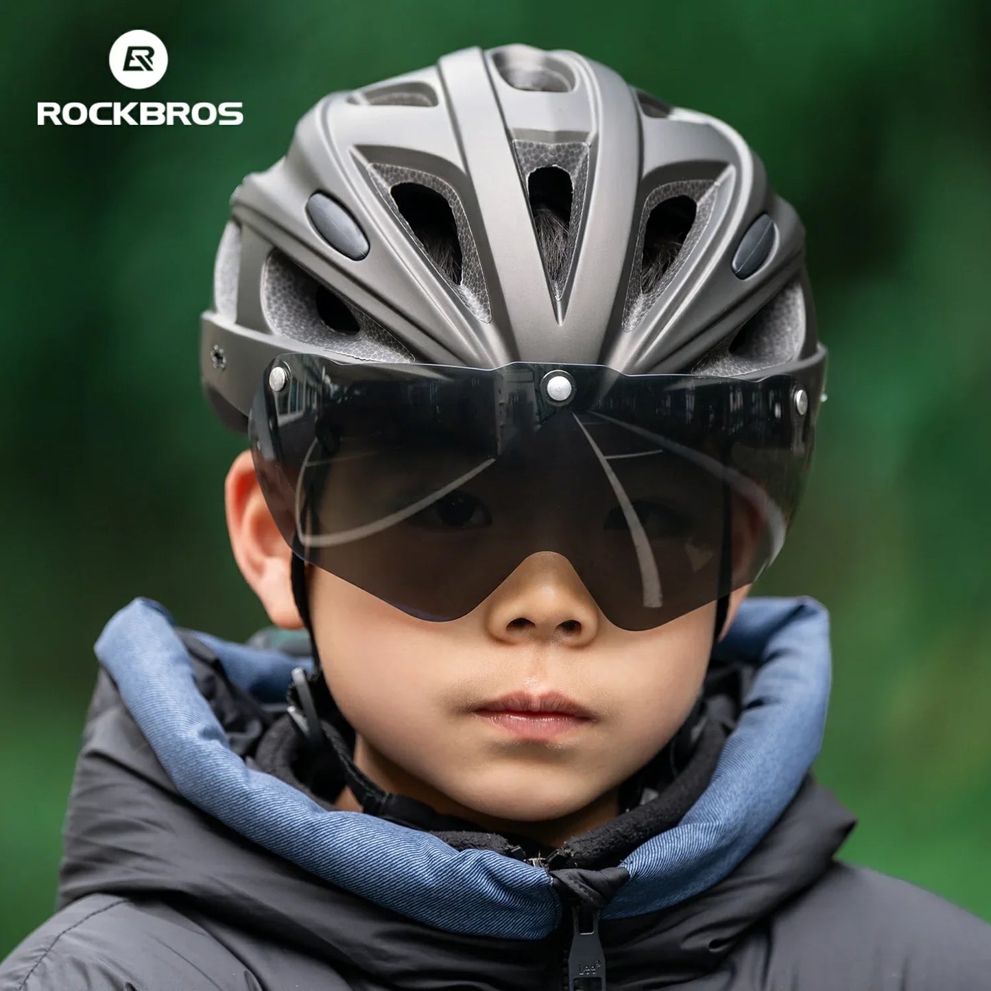 Kids' bicycle helmet with integrated removable magnetic goggles & visor ROCKBROS