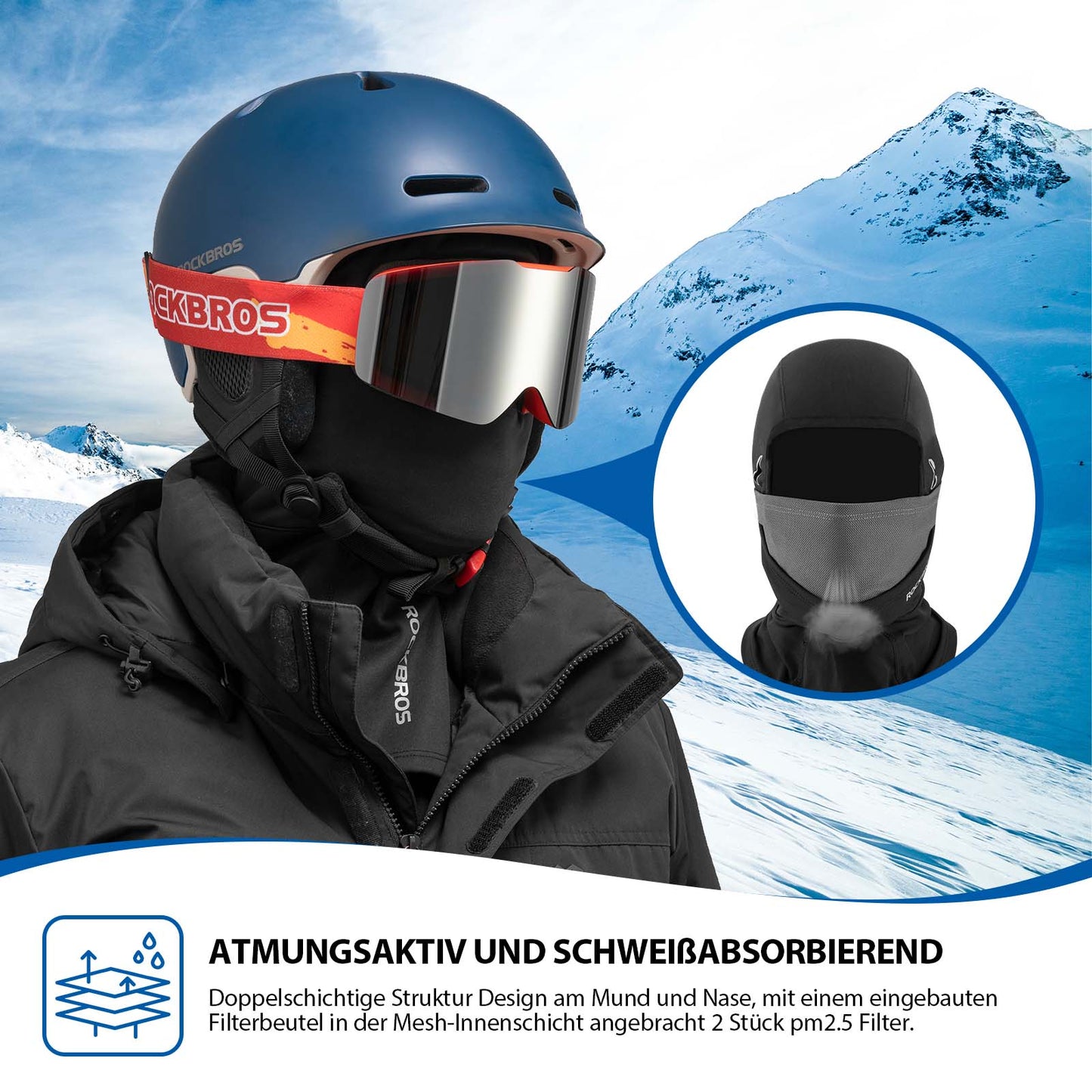 Balaclava, windproof under-helmet cap made of warm fleece, black, ROCKBROS
