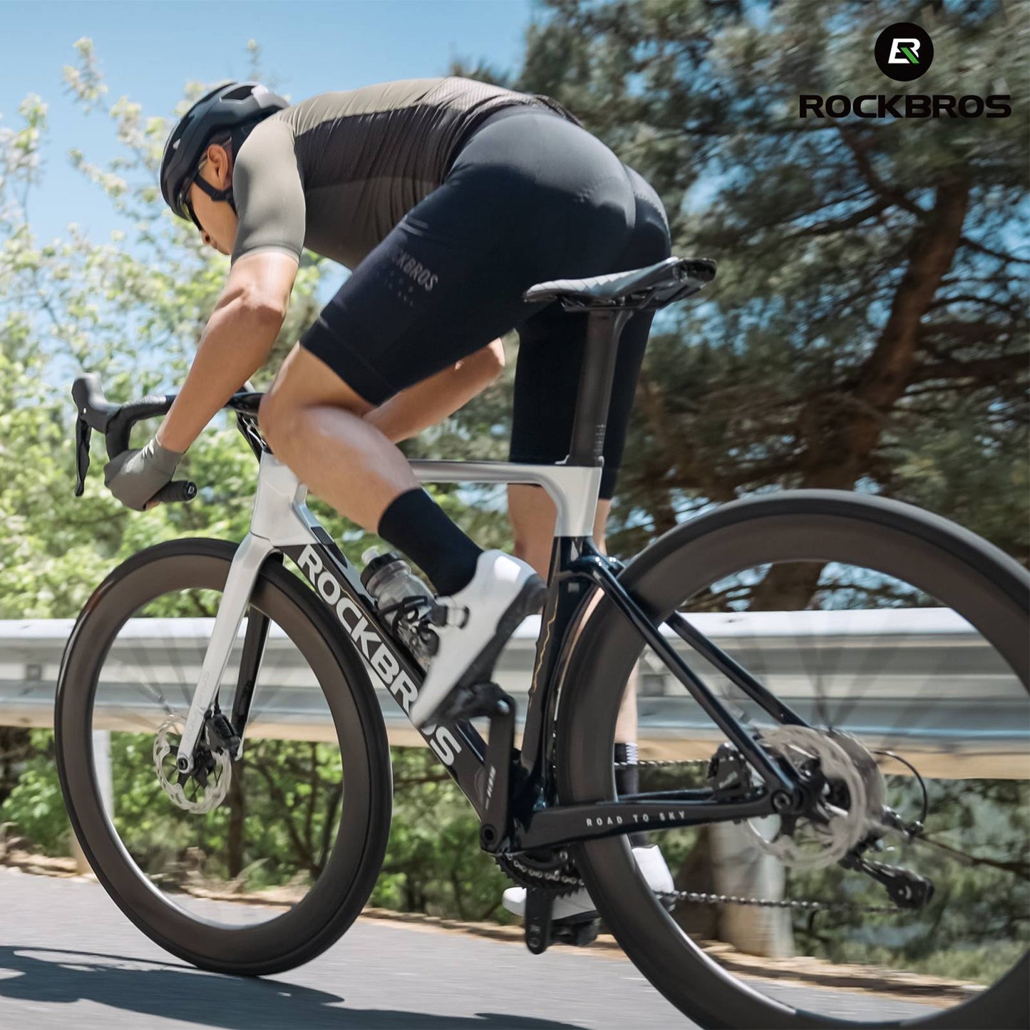 T700 Carbon Wheelset 55mm Disc Brake Thru Axle Wheel Set for Road Bike Including Vacuum Tire Cushions ROCKBROS