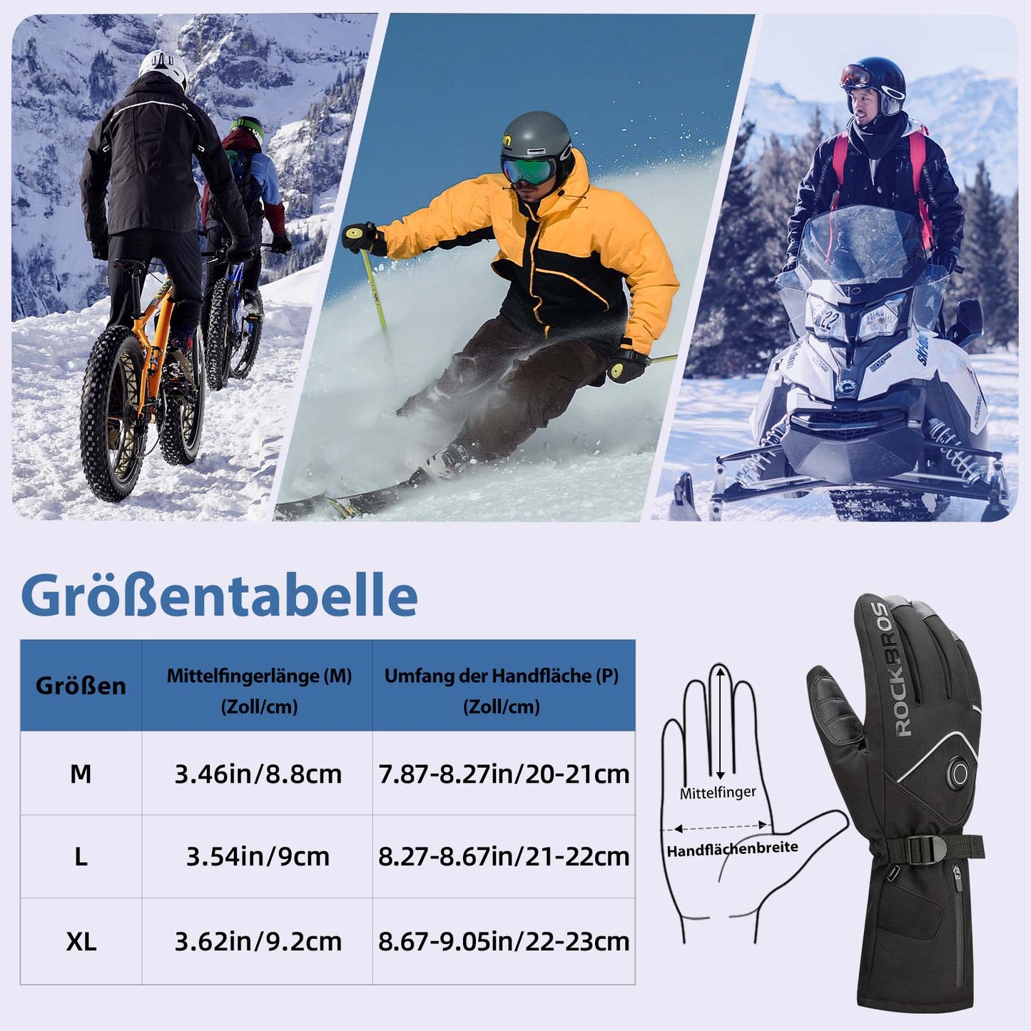 Winter Ski Gloves Rechargeable Heated Gloves Black ROCKBROS