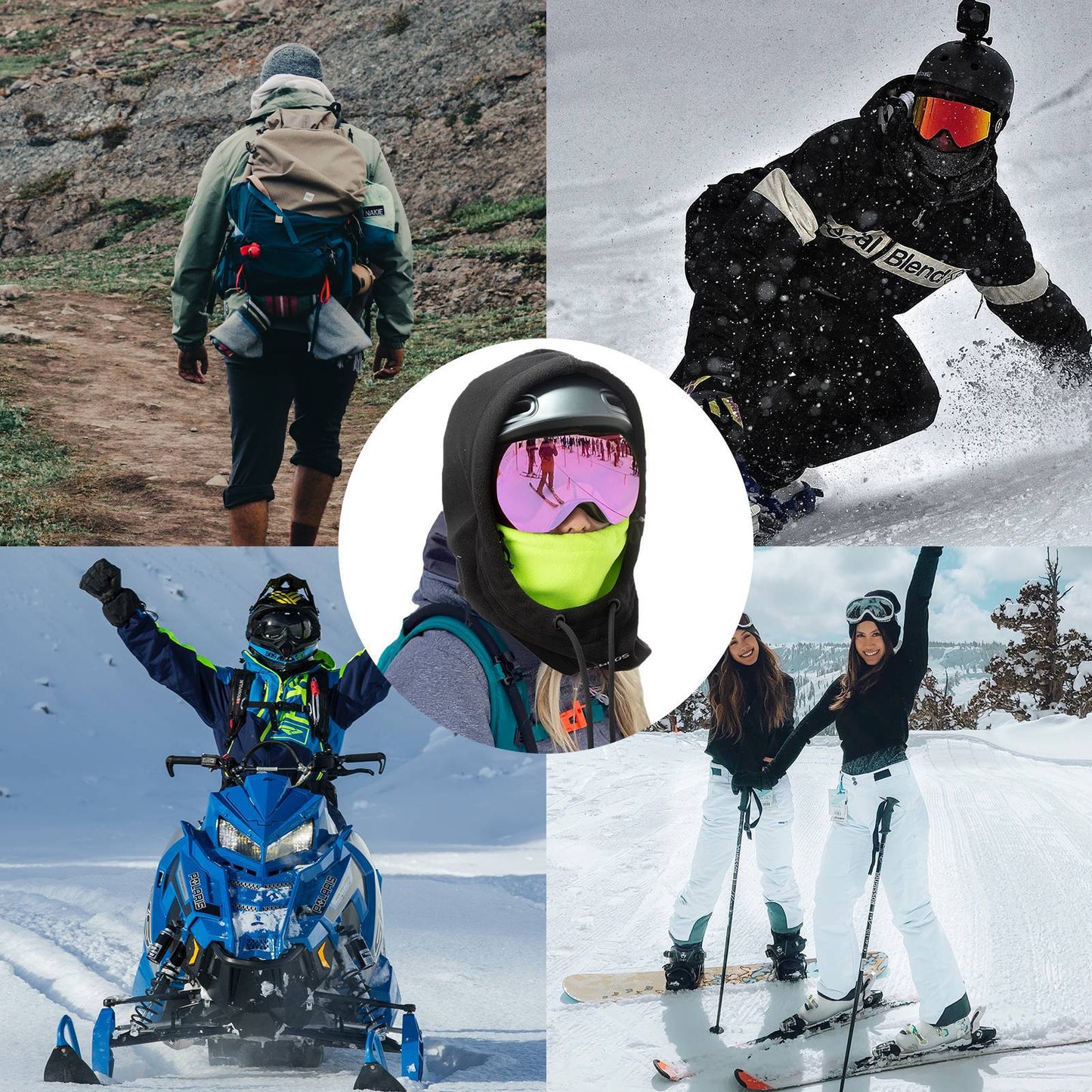Winter Ski Mask Fleece Balaclava for Women and Men Black Green ROCKBROS