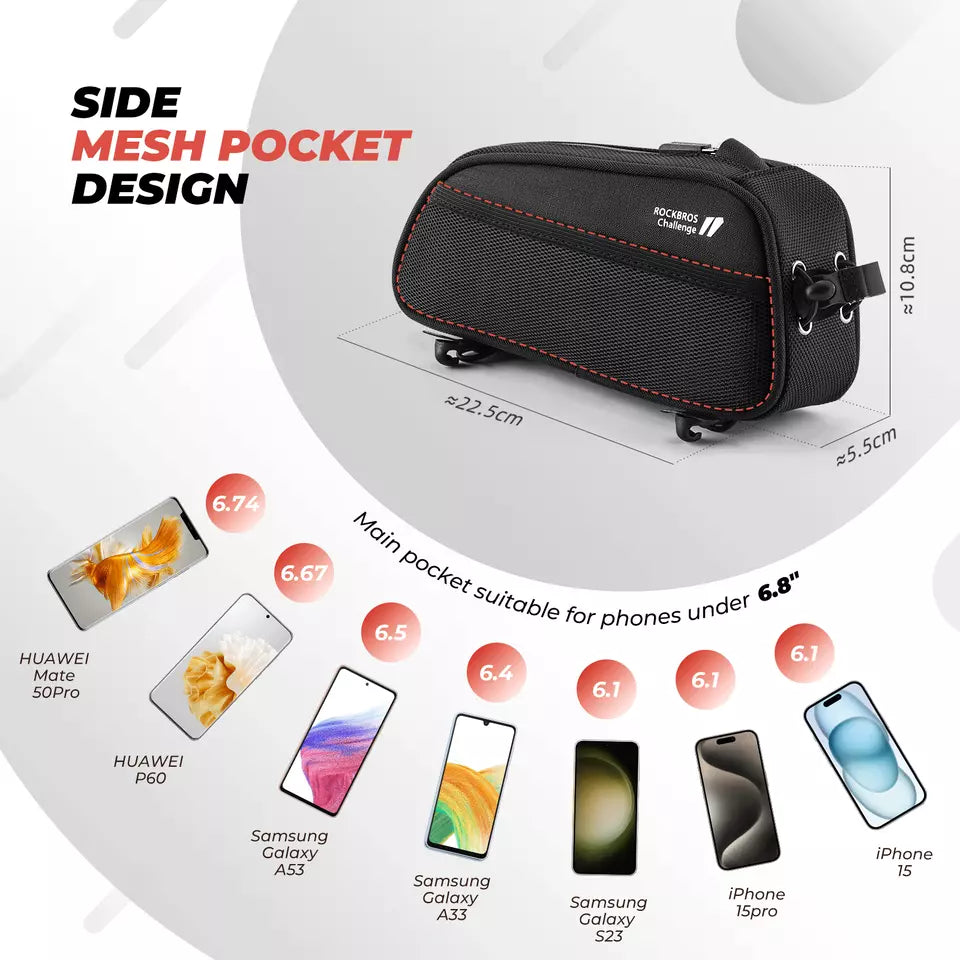 ROCKBROS frame bag with headphone hole bicycle frame top tube bag MTB