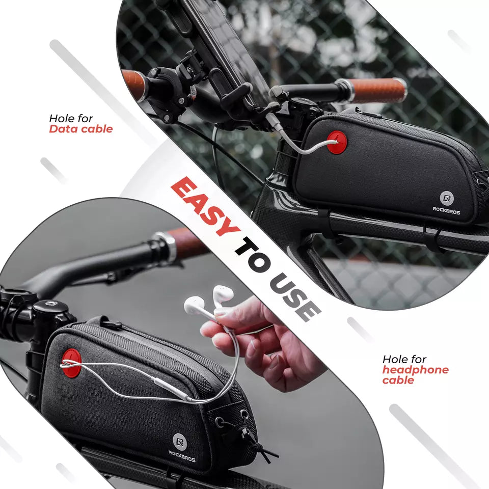 ROCKBROS frame bag with headphone hole bicycle frame top tube bag MTB
