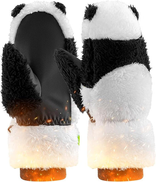 Qunature Ski Gloves Panda Design Gloves for Kids Ages 4-12 Warm Thermal Windproof Fleece Gloves Ideal for Winter Activities Such as Skiing Snowboarding Ice Skating