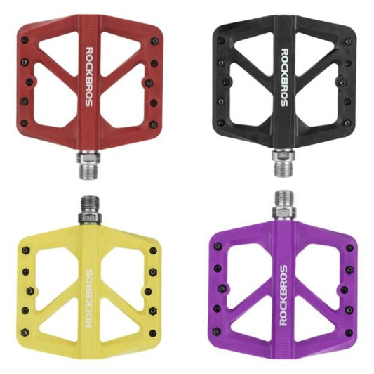 ROCKBROS Bicycle Nylon Pedals Non Slip MTB Flat Pedals 9/16 inch 3 Sealed Bearings