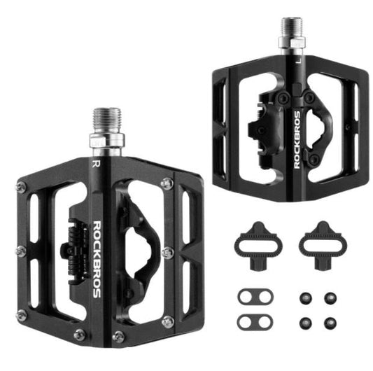 ROCKBROS Bike Pedals Clipless Half Platform with SPD Pedals 9/16 inch Black