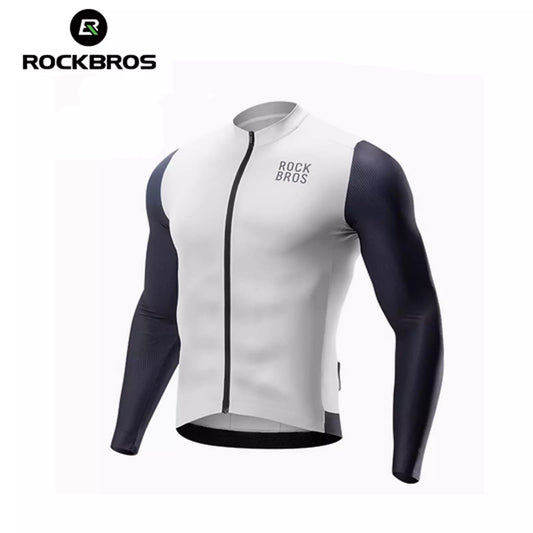 ROCKBROS Long Sleeve Cycling Jersey Men's Cycling Jersey Breathable Quick Dry Cycling Clothing Zipper with 3 Pockets T Shirt for Men Road Bike MTB European Size