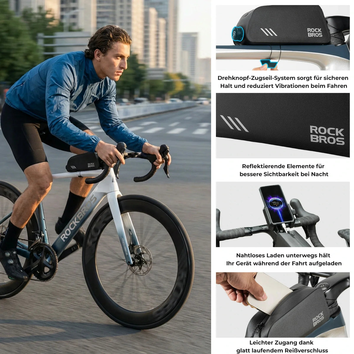ROCKBROS 0,9L Fahrrad Oberrohrtasche Wasserdicht Drehverschluss