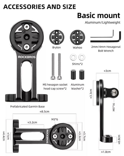 ROCKBROS bicycle computer mount for Garmin Bryton Wahoo GPS handlebar holder aluminum