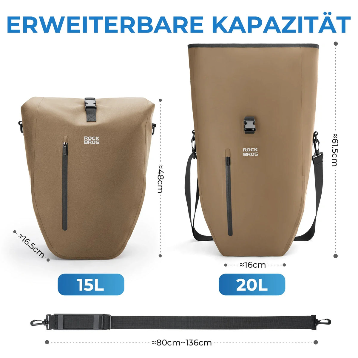 ROCKBROS 15L-20L Fahrrad Gepäckträgertasche 3-in-1
