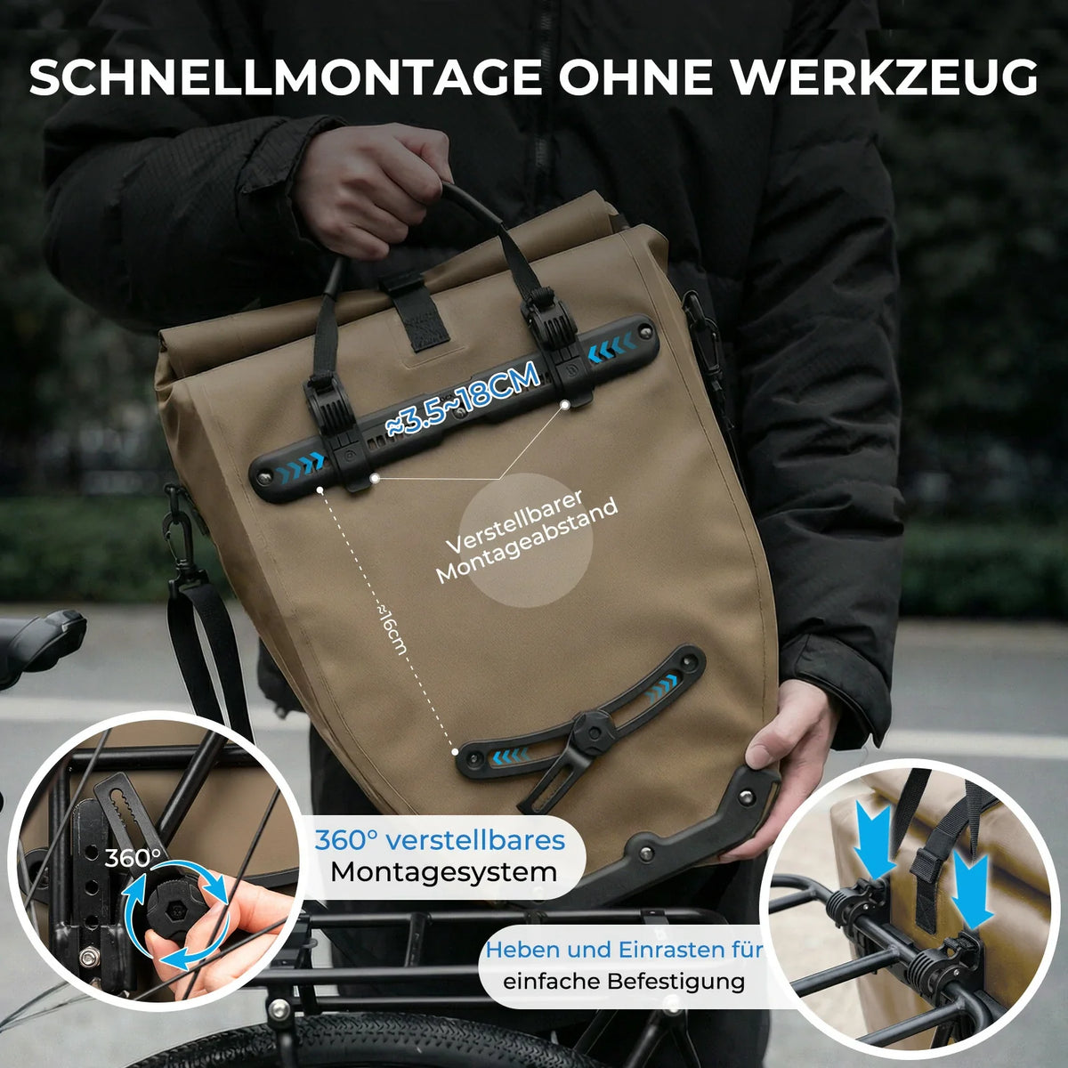 ROCKBROS 15L-20L Fahrrad Gepäckträgertasche 3-in-1