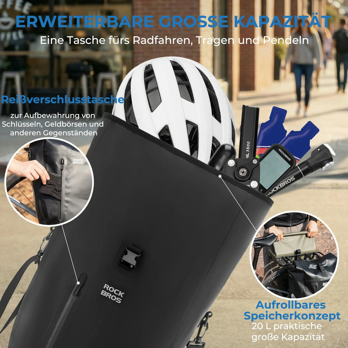 ROCKBROS 15L-20L Fahrrad Gepäckträgertasche 3-in-1