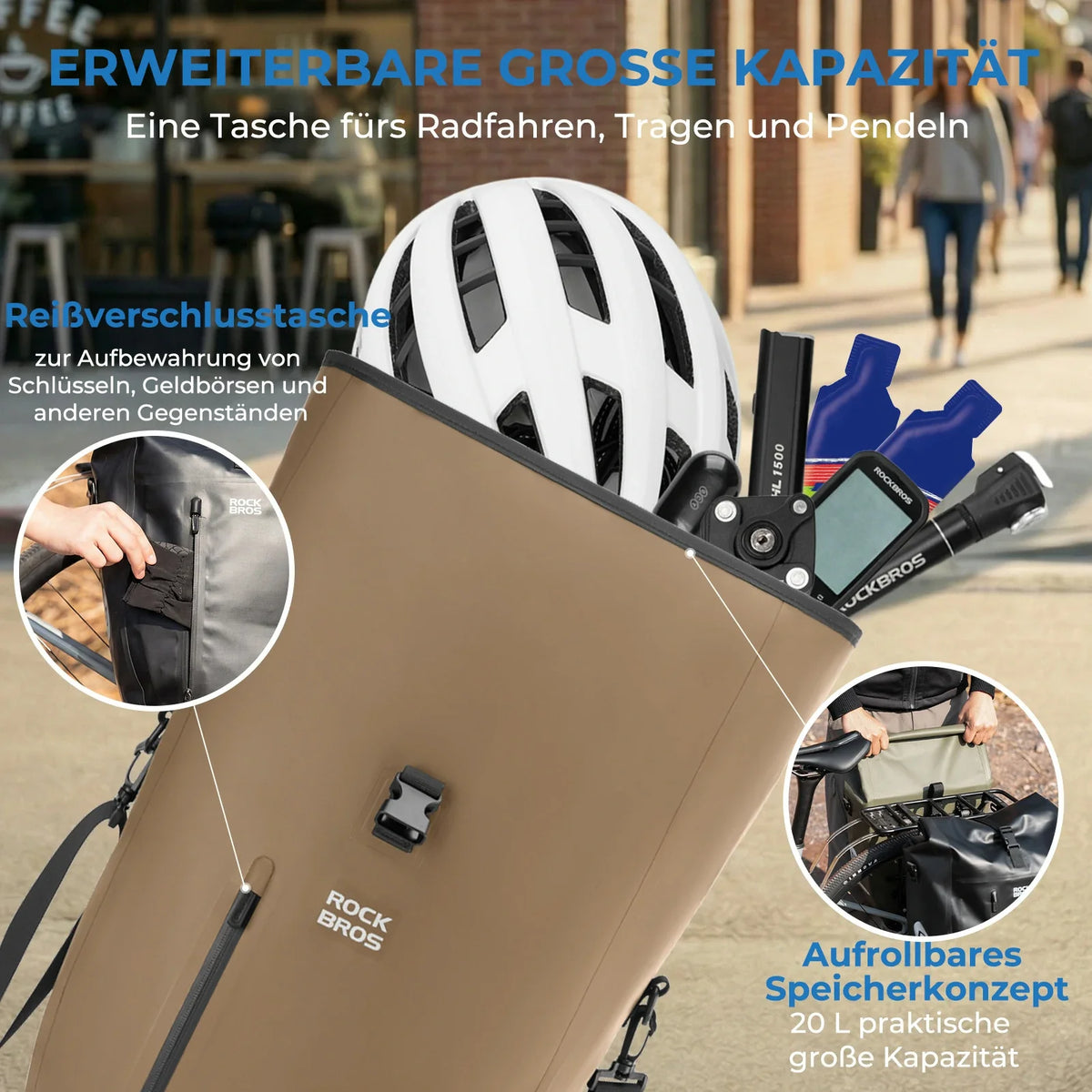 ROCKBROS 15L-20L Fahrrad Gepäckträgertasche 3-in-1
