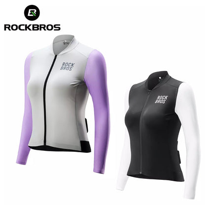 ROCKBROS cycling jersey women's long-sleeved cycling jersey summer bicycle jacket cycling jersey road bike jersey with 3 back pockets MTB cycling clothing breathable