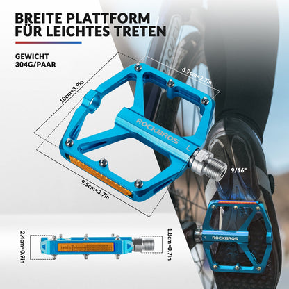 Bicycle pedals with reflectors, made of aluminum alloy, 9/16 inch, ROCKBROS