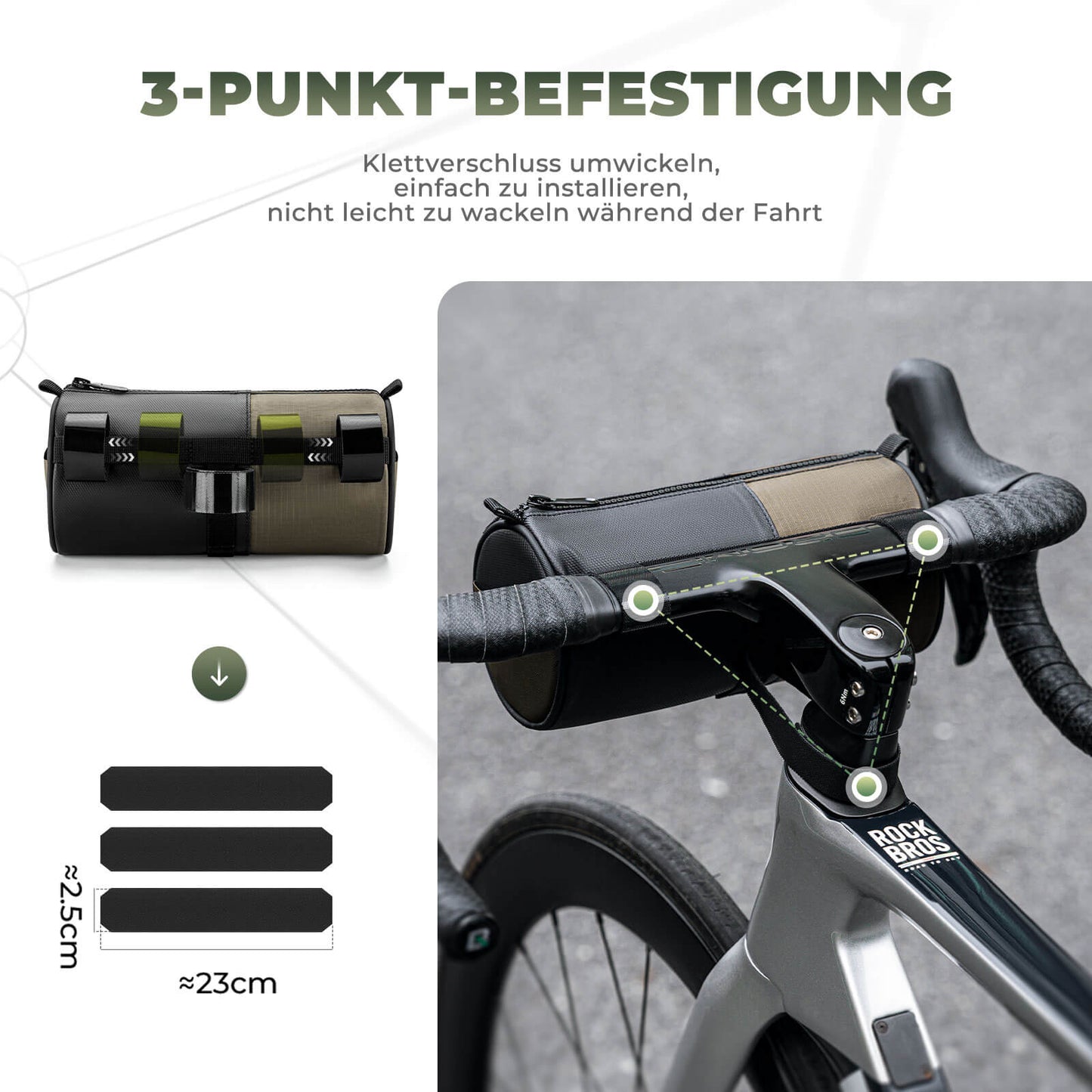 ROCKBROS cylindrical handlebar bag, 1.7L, with shoulder strap