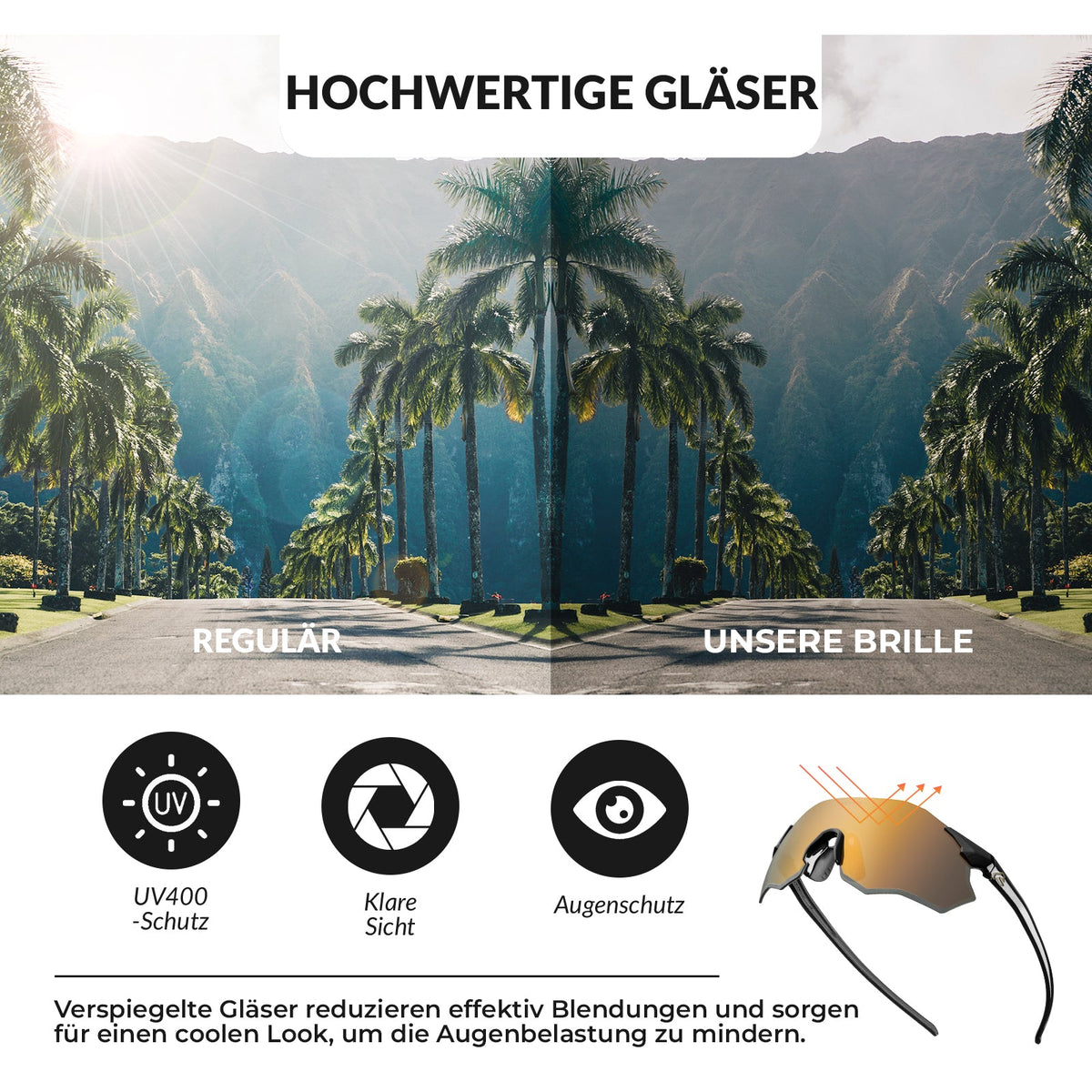 ROCKBROS Fahrradbrille Verspiegelte Gläser UV400-Schutz Ohne Rahmen -SWIFT