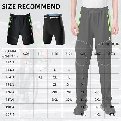 ROCKBROS cycling trousers, double-layered, removable sports trousers, long cycling trousers with seat padding, padded bicycle trousers, men's, breathable MTB road bike