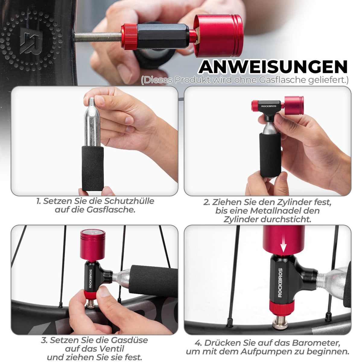 ROCKBROS CO2 Fahrradpumpe Minipumpe für Presta & Schrader Ventile