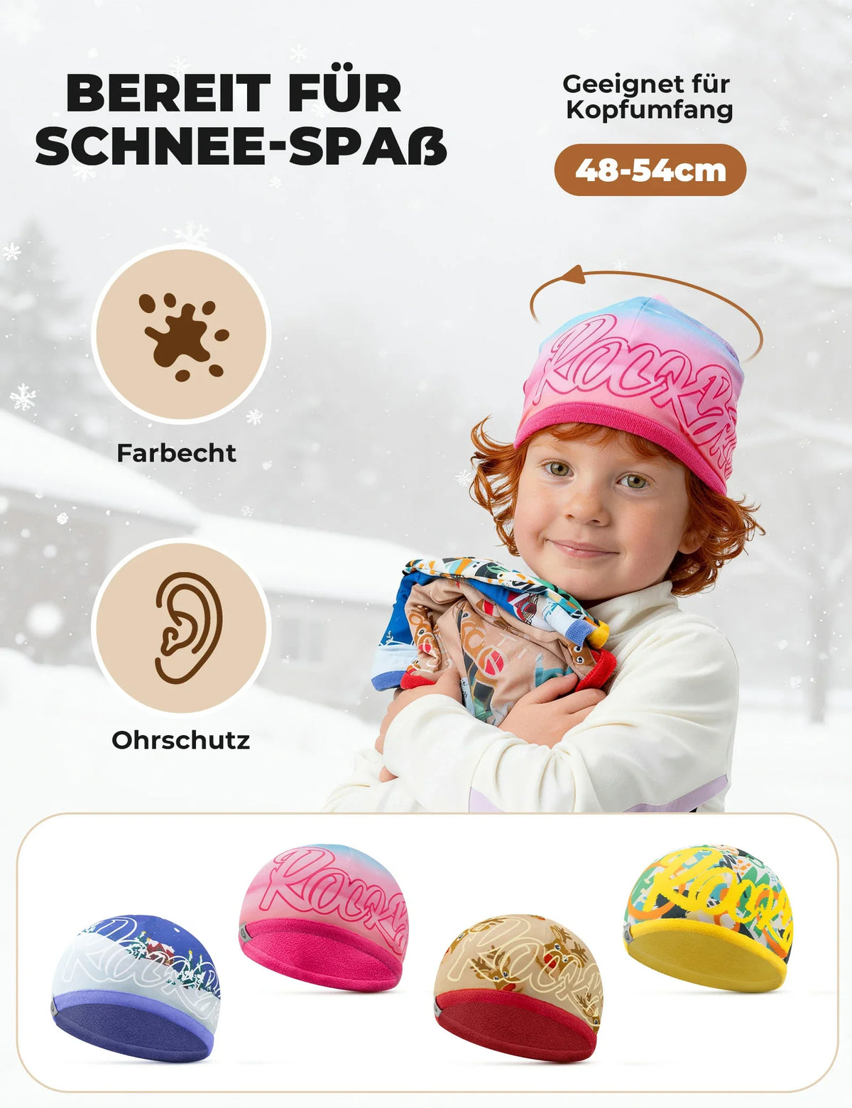 ROCKBROS Doppelseitige Mütze für Kinder Weich Elastisch Winddicht 48-54cm