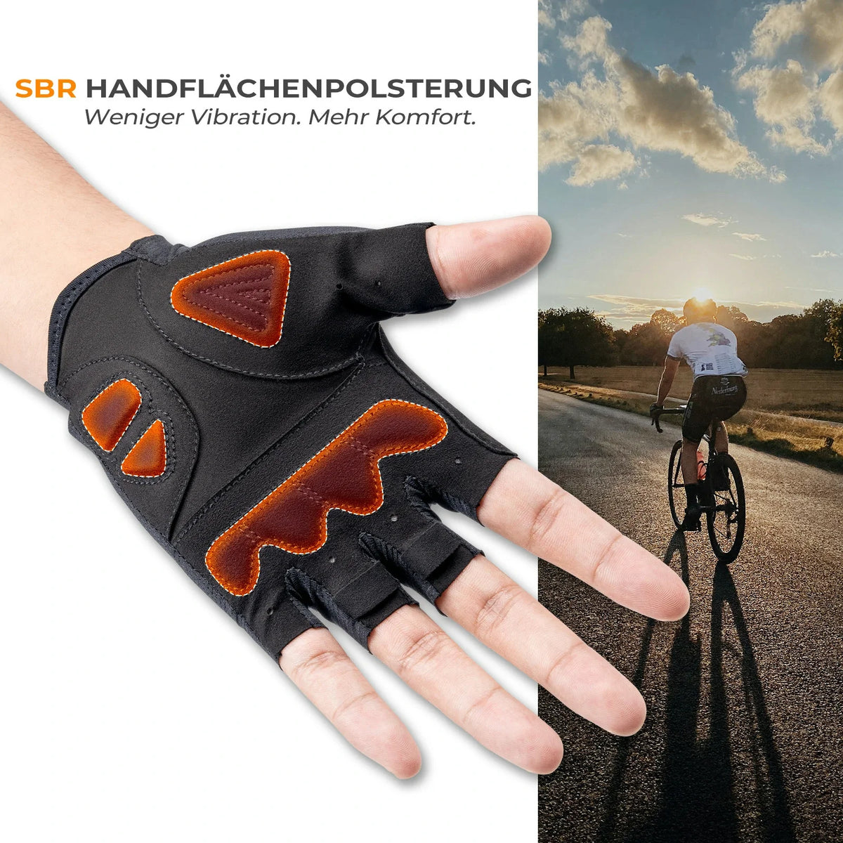 ROCKBROS Fahrradhandschuhe Halbfinger mit stoßdämpfender SBR-Polsterung - S396