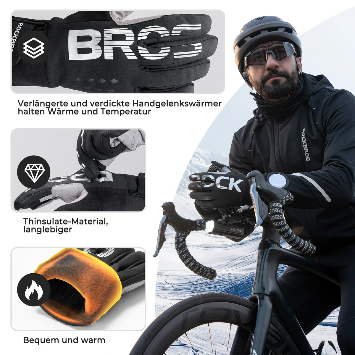 ROCKBROS Fahrradhandschuhe Winter Thinsulate Warme Handschuhe Touchscreen