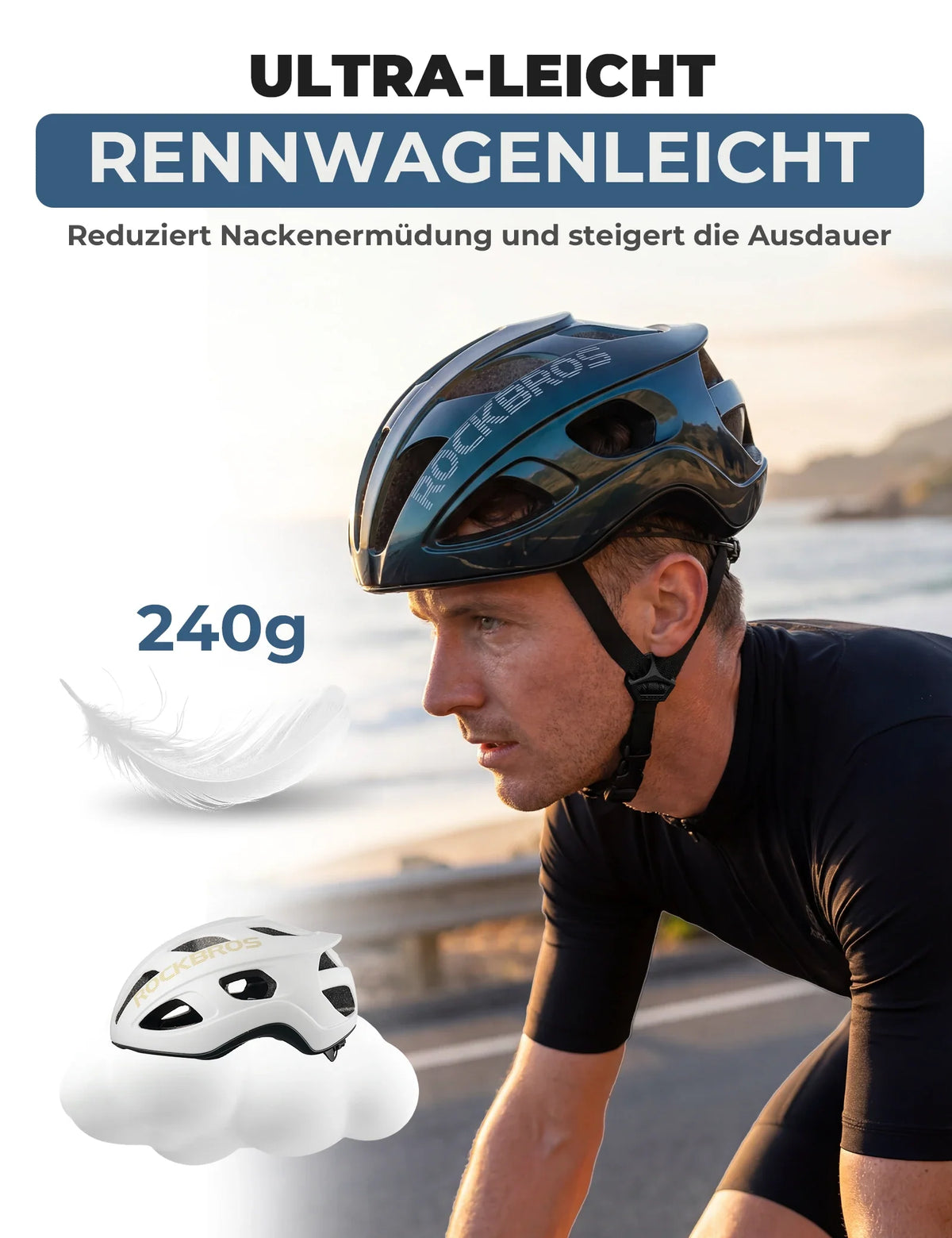 ROCKBROS Fahrradhelm 58-62cm Leichtgewicht 240g Antibakteriell