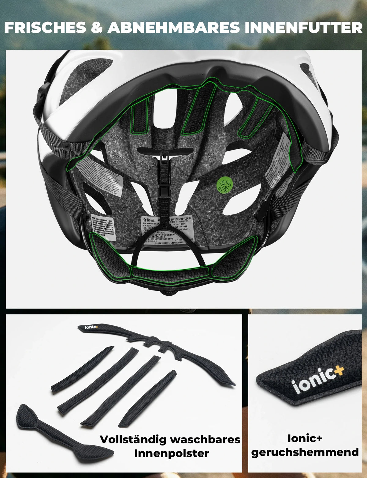 ROCKBROS Fahrradhelm 58-62cm Leichtgewicht 240g Antibakteriell