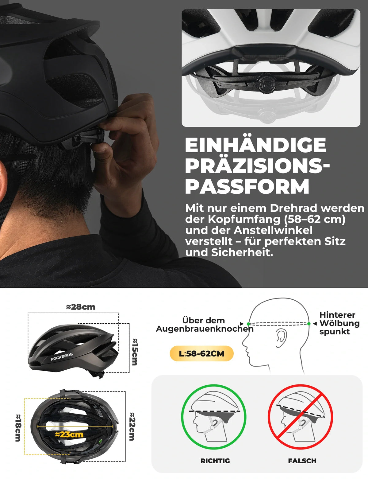 ROCKBROS Fahrradhelm 58-62cm Leichtgewicht 240g Antibakteriell