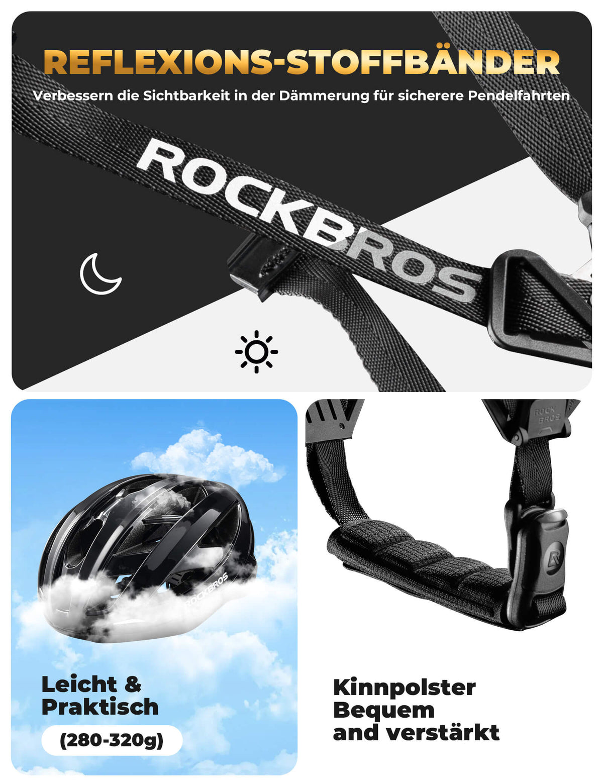ROCKBROS Fahrradhelm mit Verstärkungsrahmen 58-62cm