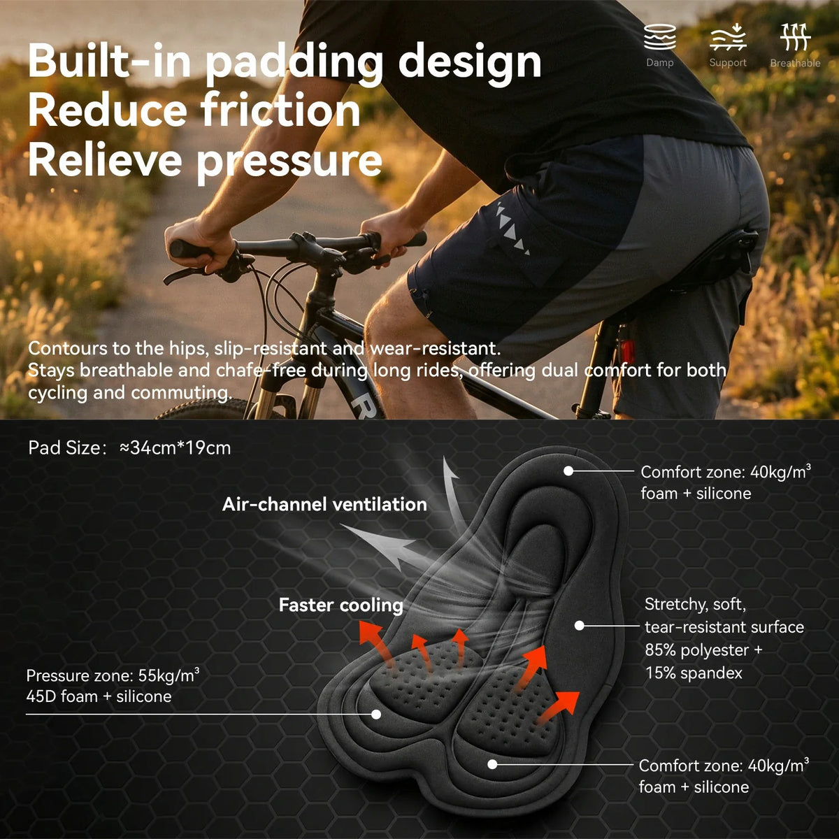ROCKBROS Fahrradhose Herren mit Integriertem Polster