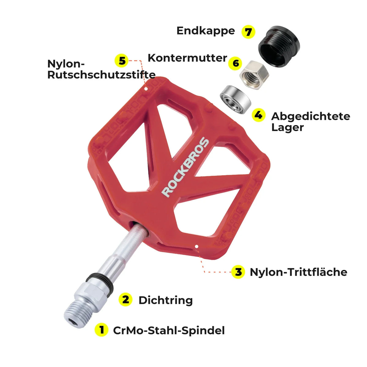 ROCKBROS Fahrradpedale aus Nylon mit Reflektoren, rutschfeste Leichte Breite Plattform