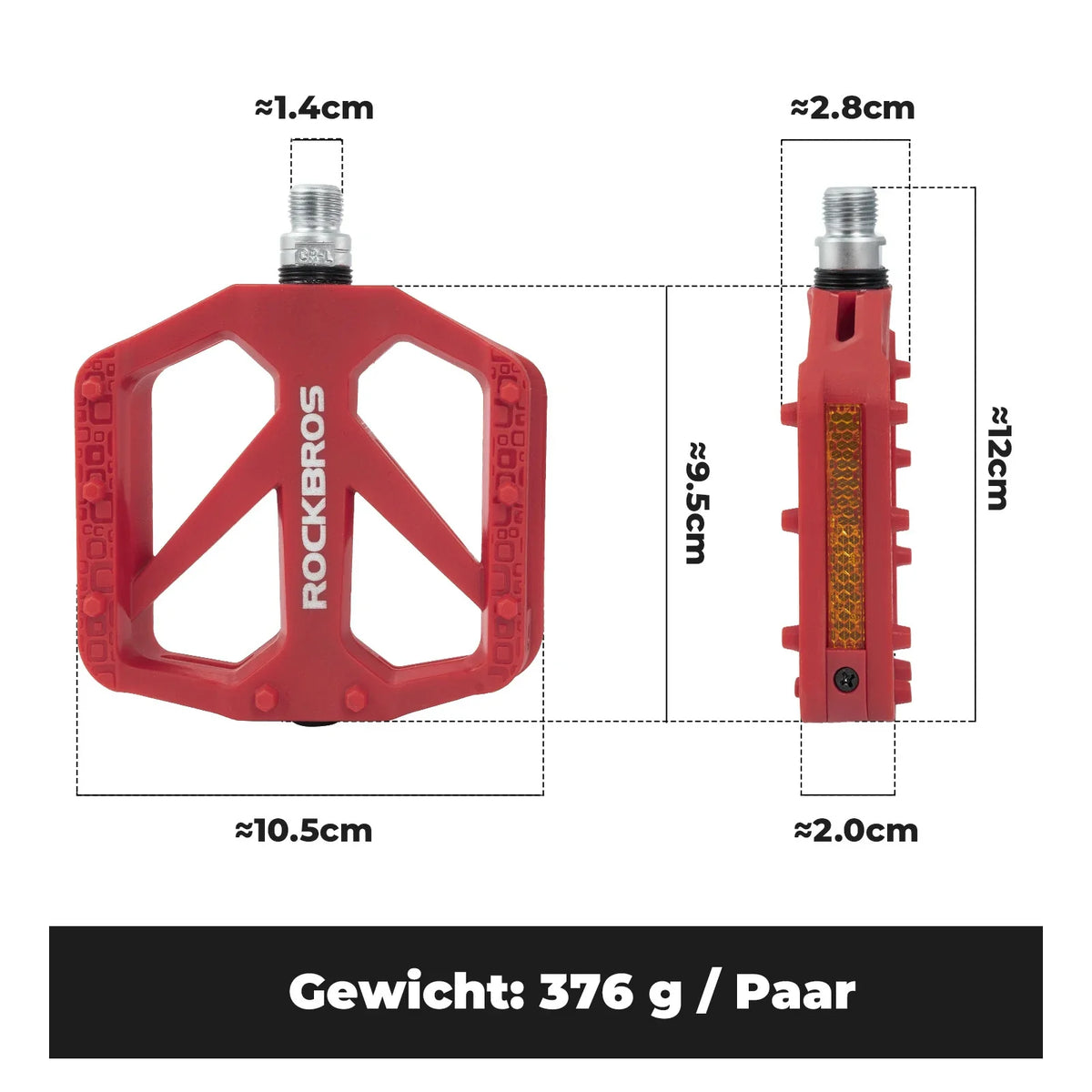 ROCKBROS Fahrradpedale aus Nylon mit Reflektoren, rutschfeste Leichte Breite Plattform