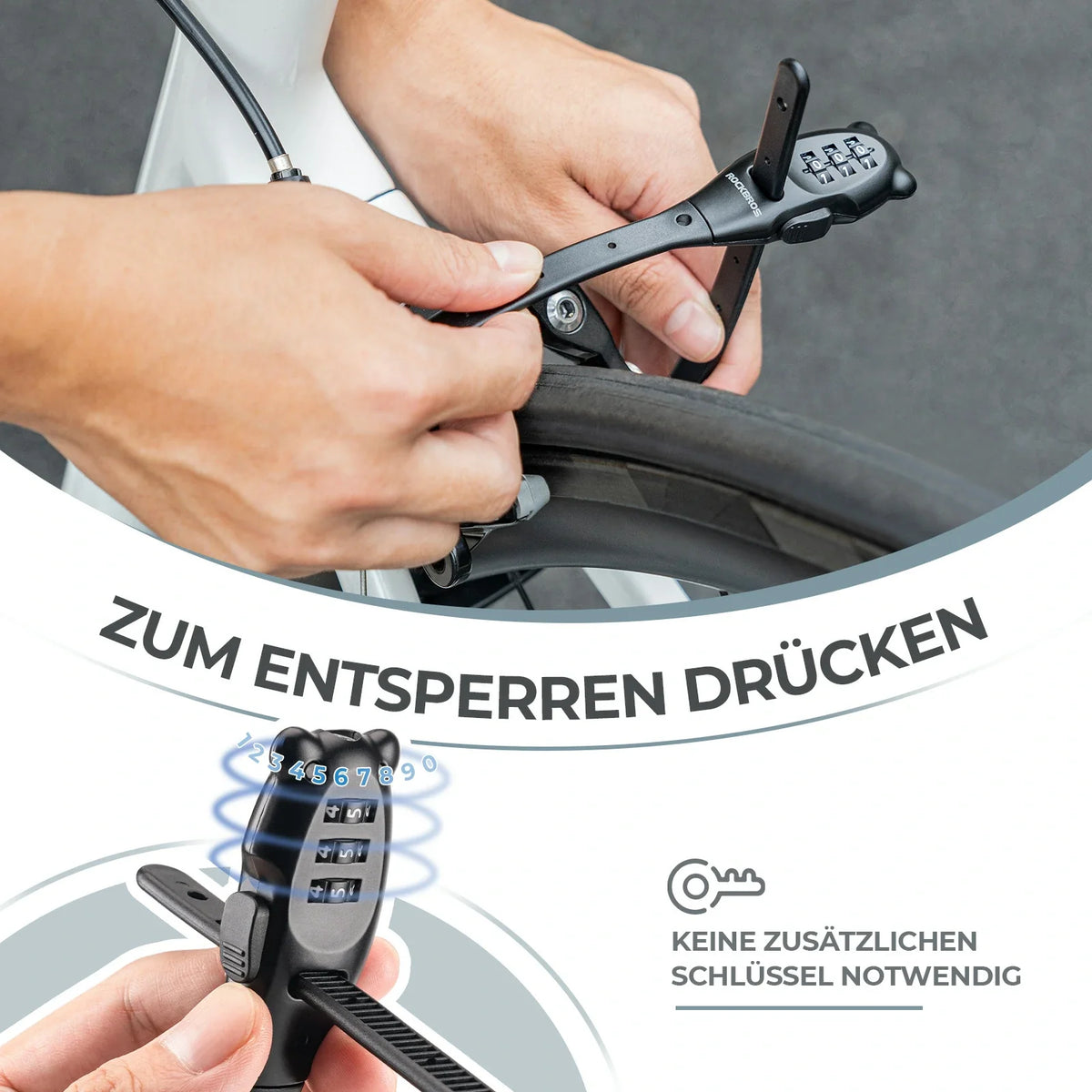 ROCKBROS Fahrradschloss, Kabelschloss Fahrrad mit 3 Zahlencode