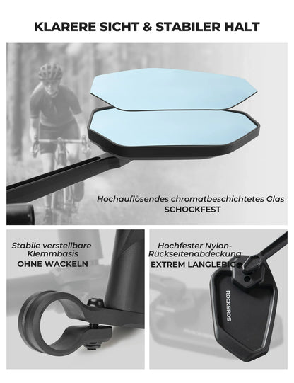 ROCKBROS Fahrradspiegel, 360° Verstellbar Blendfrei, Konvexer Rückspiegel mit HD-Glas Bruchfest