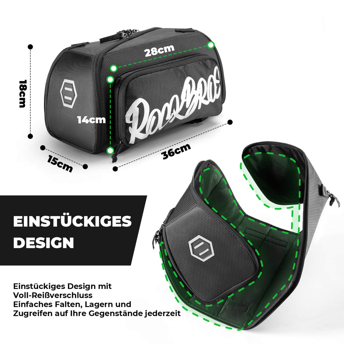 ROCKBROS Faltbare Einteiler-Gepäckträgertasche für den Gepäckträger