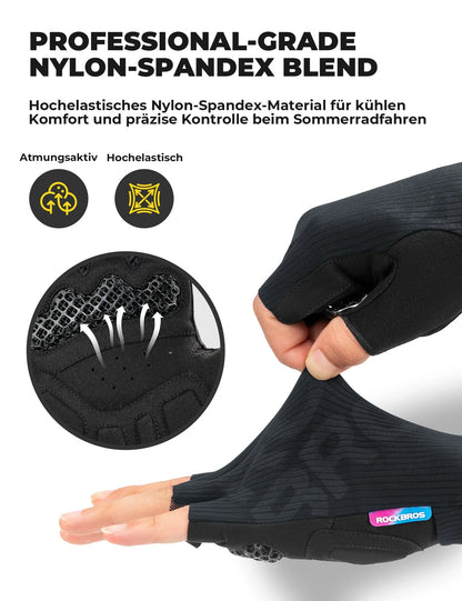 ROCKBROS Halbfinger-Fahrradhandschuhe Sommer Elastisch & Atmungsaktiv, Anti-Rutsch- und Dämpfungspolster