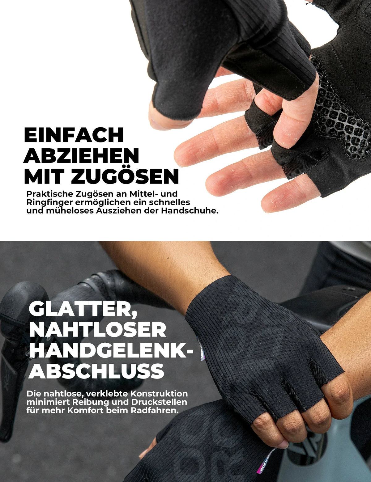 ROCKBROS Halbfinger-Fahrradhandschuhe Sommer Elastisch & Atmungsaktiv, Anti-Rutsch- und Dämpfungspolster