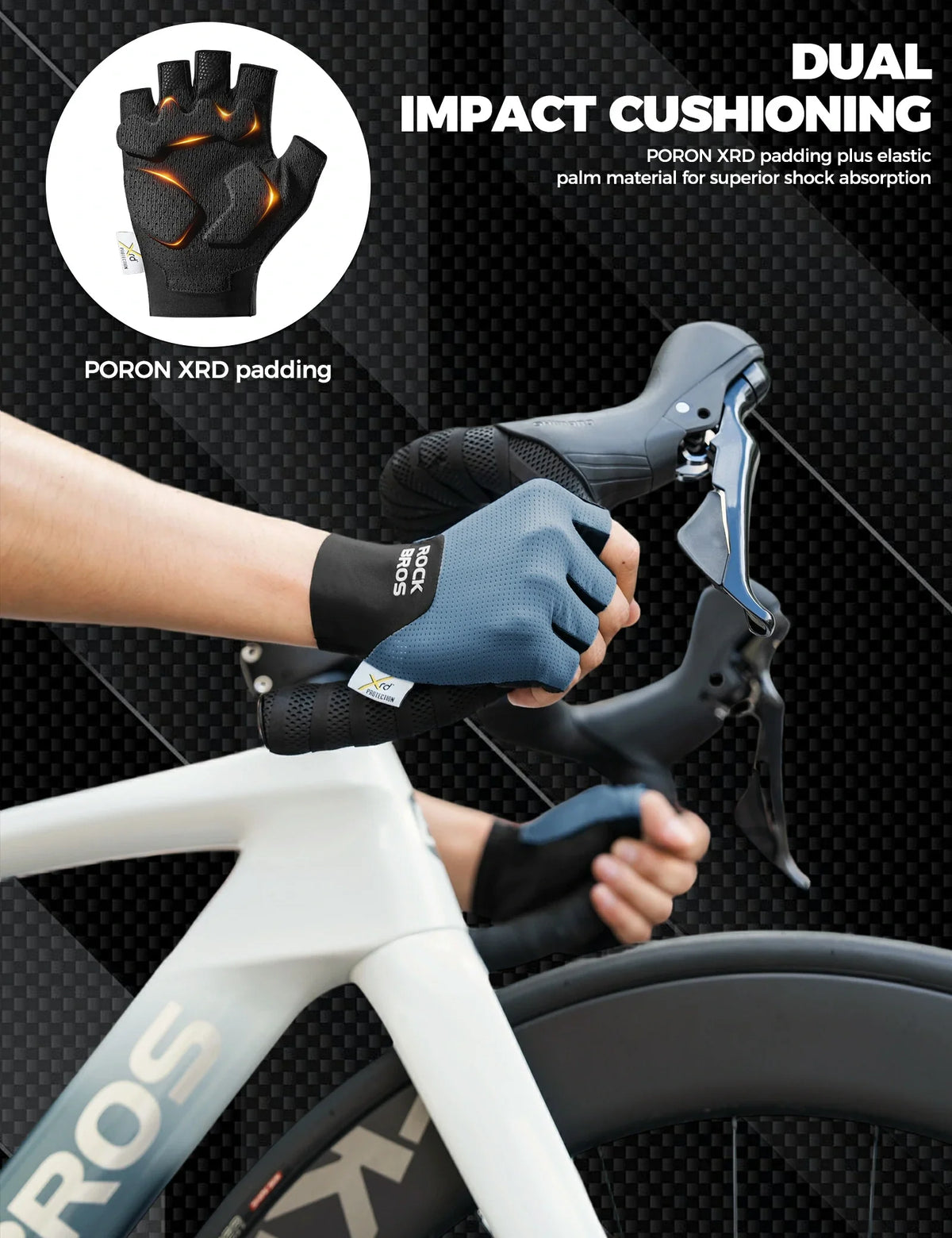 ROCKBROS Halbfinger Fahrradhandschuhe mit PORON XRD Polster